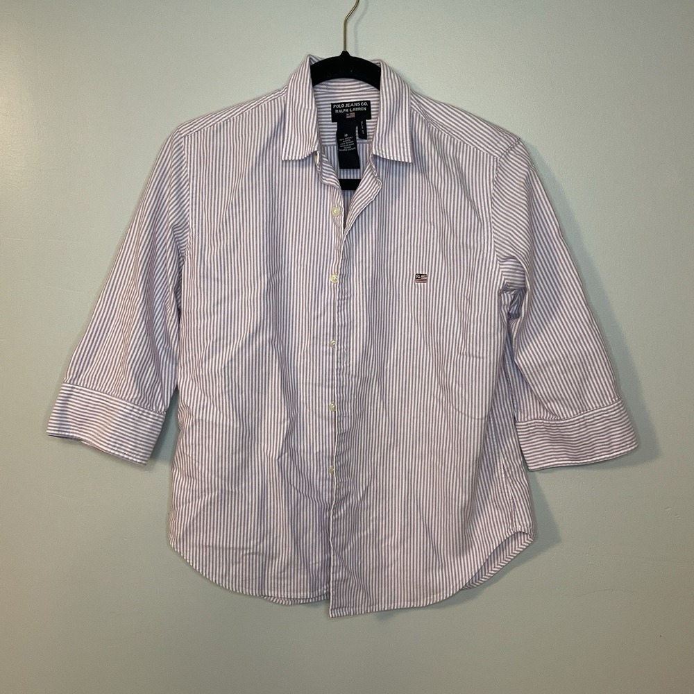 Ralph Lauren Women's Striped Button-Up Shirt in Light Blue